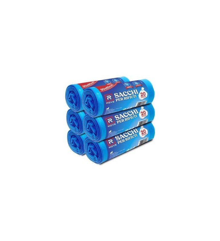 RMove Sacchi Rifiuti 50x60 cm 6 Rotoli da 20 Sacchi Blu